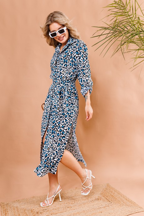 Платье NikVa н368 -2 леопард, бирюзовый размер 42-56 #4