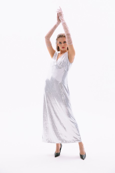 Вечернее платье NikVa н410-2 серебро размер 42-56 #4