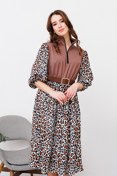 Платье NikVa н447-1 шоколад+рыжий леопард размер 42-56 #3