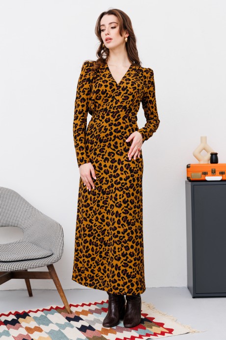 Платье NikVa н448-2 горчичный леопард размер 42-58 #1