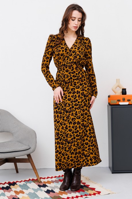 Платье NikVa н448-2 горчичный леопард размер 42-58 #2