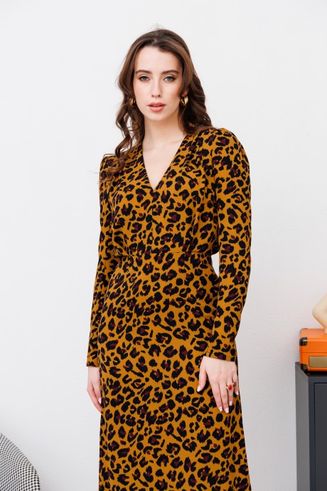 Платье NikVa н448-2 горчичный леопард размер 42-58 #3