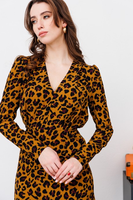 Платье NikVa н448-2 горчичный леопард размер 42-58 #4