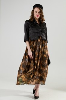 Платье NikVa н514 -4 чёрный и кофейный леопард
