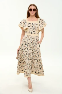 Платье NikVa н984 -3 песочный мультиколор
