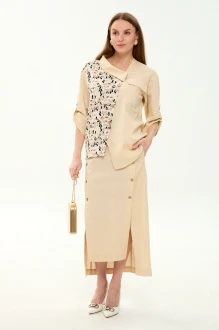 Юбочный костюм NikVa н975 двойка -8 песок и песочный мультиколор