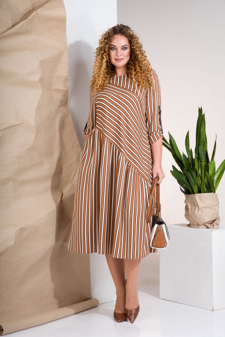 Платье LILIANA 852 коричневый+молочный размер 52-56 #1