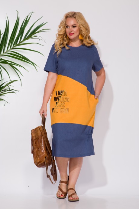 Платье LILIANA М1090 синее с желтым размер 50-52 #1