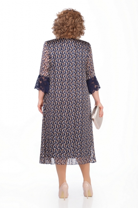 Вечернее платье Pretty 1025 бежево-коричневый принт на синем размер 56-66 #2