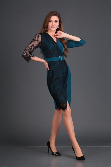 Вечернее платье DoMira 01-549 бирюза с черным размер 42-48 #4