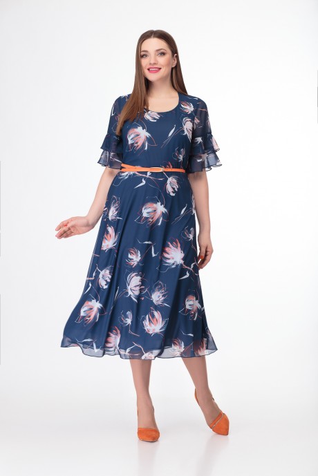 Вечернее платье Кокетка и К 726 -1 синий в цветы размер 52-56 #1
