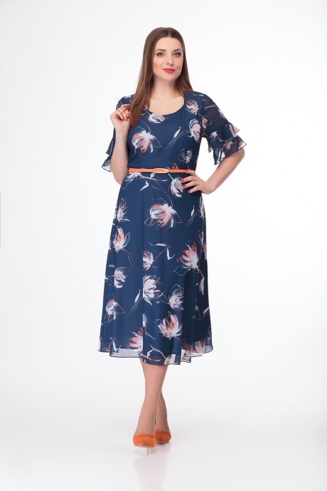 Вечернее платье Кокетка и К 726 -1 синий в цветы размер 52-56 #2