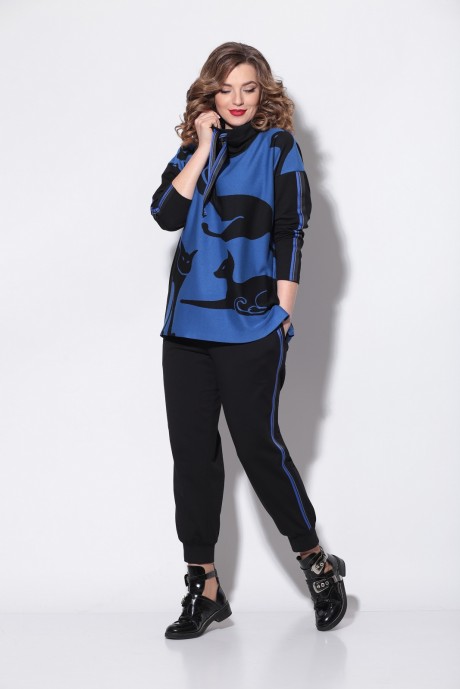 Спортивный костюм Кокетка и К 804 синий+черный размер 50-60 #7