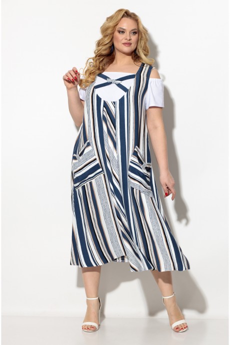 Платье Кокетка и К 852 сине-белая полоска размер 54-58 #1