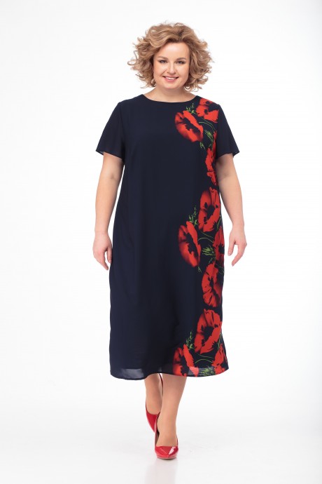 Платье Ликвидация Anelli 509 красные цветы на темно-синем размер 60 #1