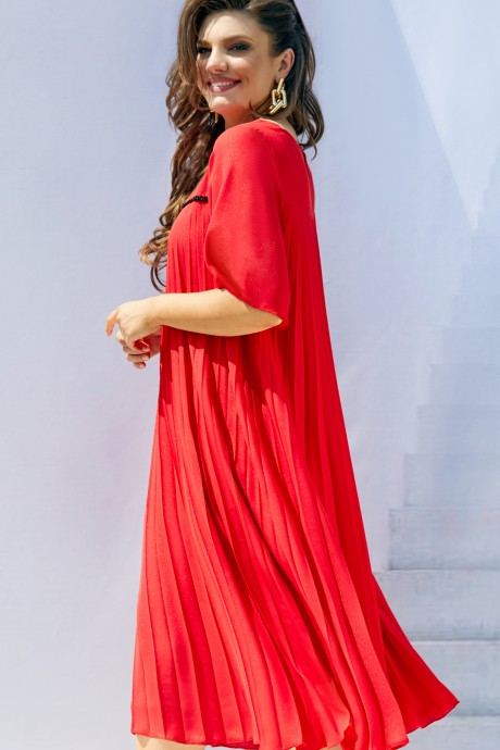 Платье Ликвидация Vittoria Queen 16873/2 красный плиссе размер 54 #2