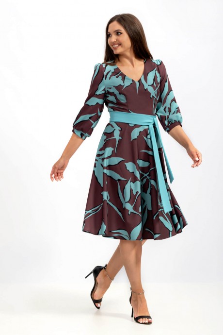Платье Ликвидация Angelina Design Studio 840 коричневый с голубым принтом размер 52 #2