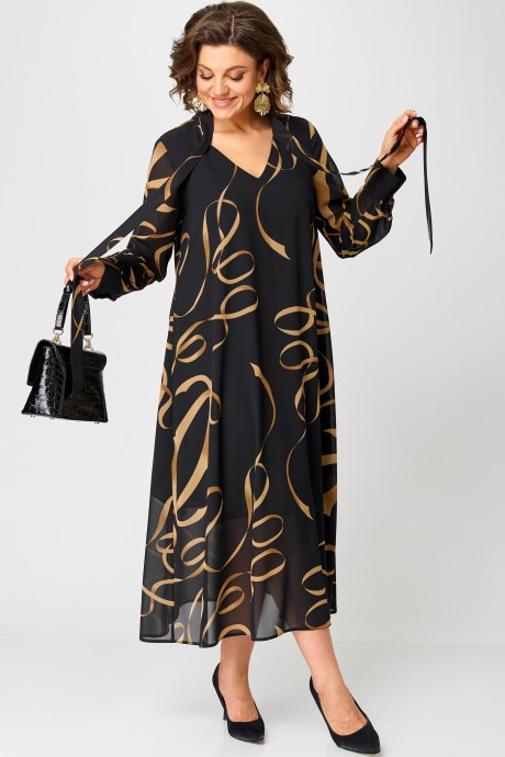 Платье Ликвидация EVA GRANT 7293 черный с принтом размер 54 #2