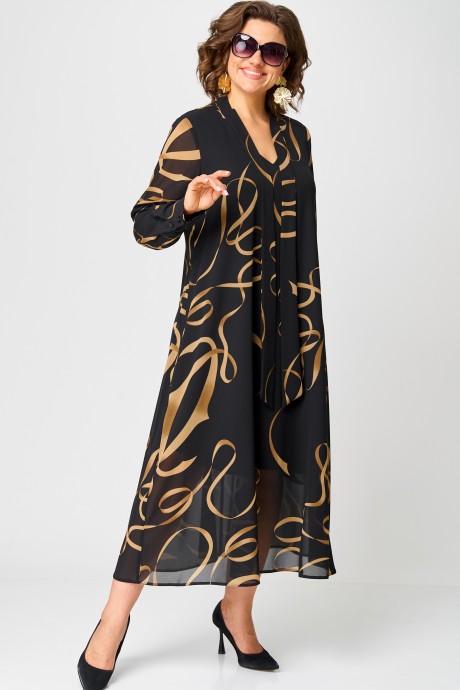 Платье Ликвидация EVA GRANT 7293 черный с принтом размер 54 #4
