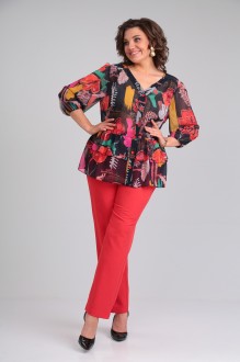 Брючный костюм Распродажа Мублиз плюс 066 двойка красный, принт