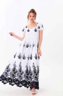 Платье Распродажа NikVa н928 -1 молоко с вышивкой цвета индиго