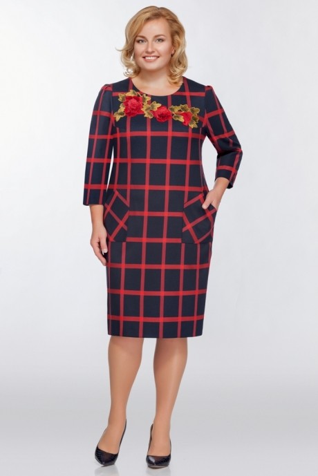 Bagira 437 синий/красная клетка с вышивкой "цветы" #1