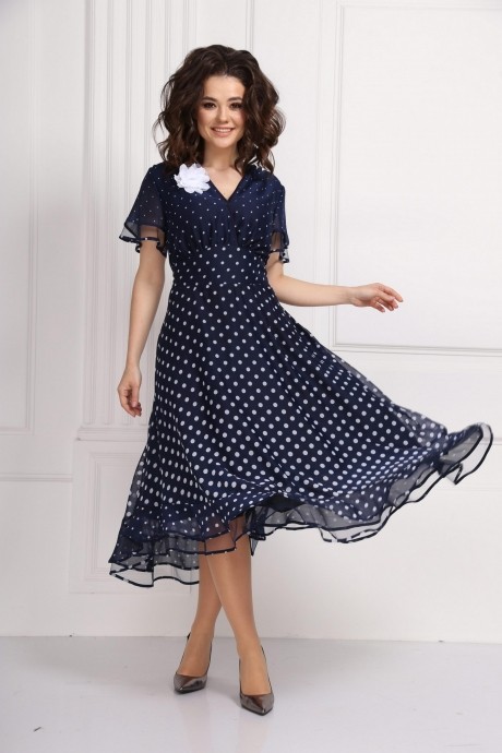Вечернее платье SolomeaLux 566 _1 синий в белый горох размер 48-58 #1