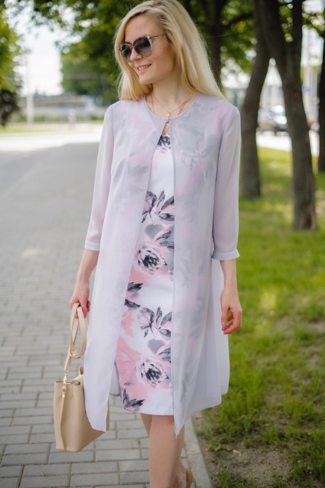 Вечернее платье  543С цветочный дизайн+ накидка нежно-серого цвета размер 48-54 #1