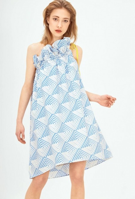 Платье Colors of PAPAYA 1254 белый+голубой принт размер 42-46 #1