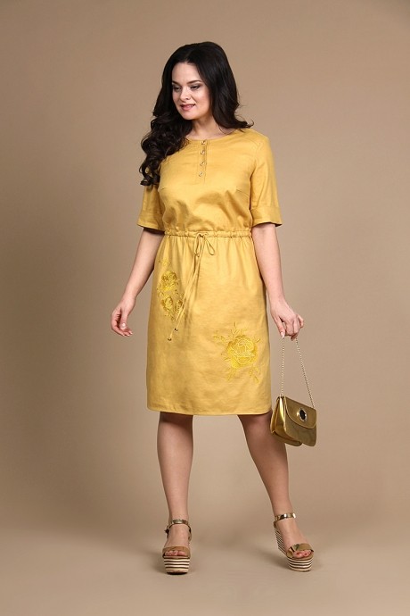Платье ALANI COLLECTION 714 горчица размер 50-54 #1