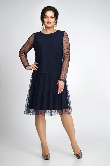 Вечернее платье ALANI COLLECTION 830 горох темно-синий размер 54-58 #1