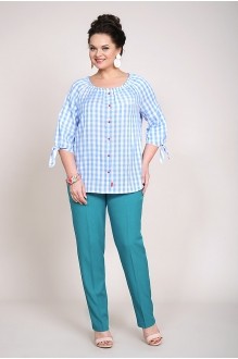 ALANI COLLECTION 932 клетка+бирюзовые брюки #1
