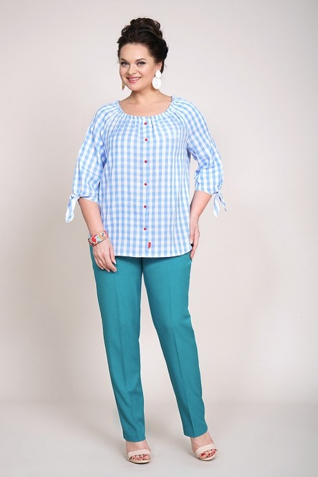 ALANI COLLECTION 932 клетка+бирюзовые брюки #1