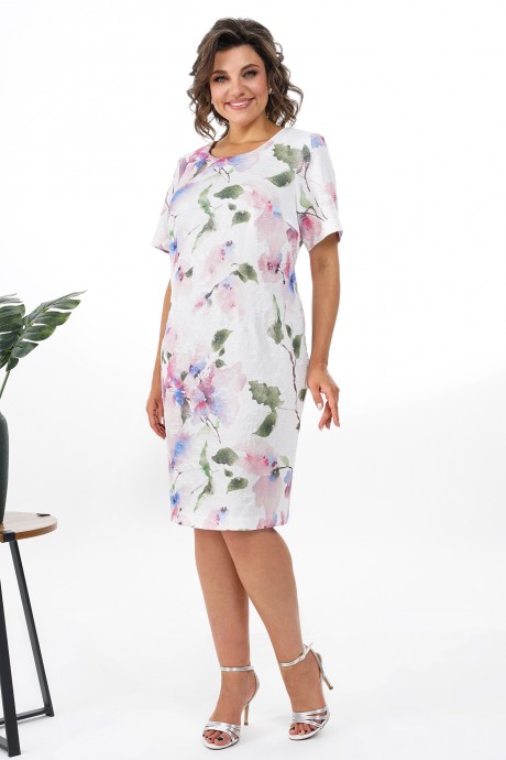 Платье ALANI COLLECTION 2352 молоко+цветы размер 54-60 #4