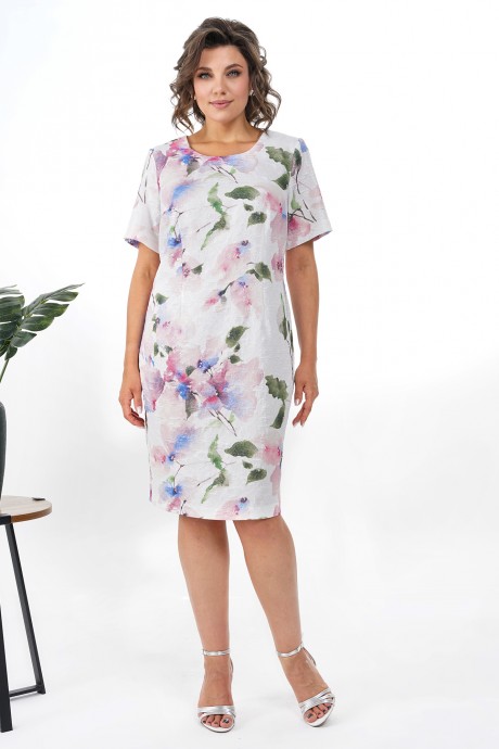 Платье ALANI COLLECTION 2352 молоко+цветы размер 54-60 #6
