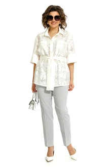 Брючный костюм ALANI COLLECTION 2554 двойка молочный, серый