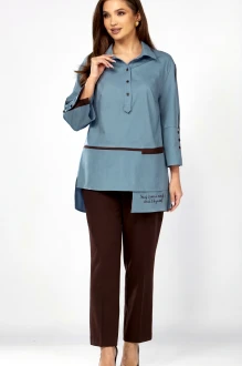 Брючный костюм ZigzagStyle 628 двойка голубой, коричневый