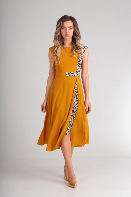 Платье SandyNa 13580 -4 горчица+горох размер 44-52 #1