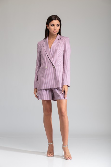 Жакет (пиджак) SandyNa 13804 грязно-розовый в белую полоску размер 44-54 #1
