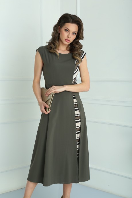 Платье SandyNa 13976 Хаки в полоску размер 44-52 #1