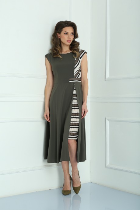 Платье SandyNa 13976 Хаки в полоску размер 44-52 #3