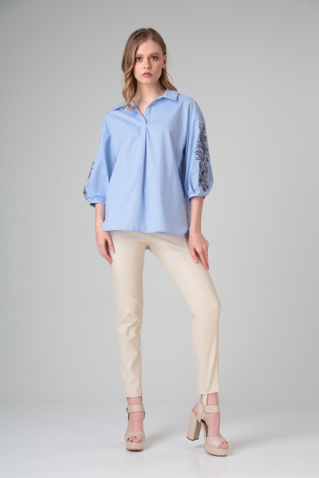 Блузка SandyNa 130431 голубой с вышивкой размер 46-56 #7