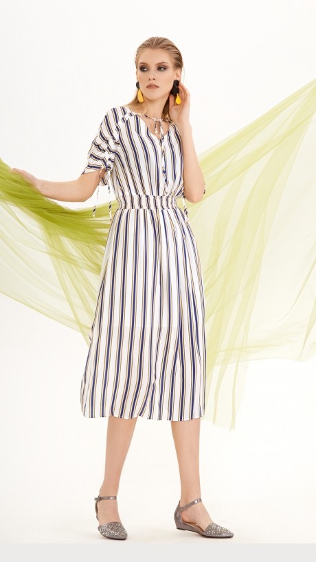 Платье DiLiaFashion 0215 сине-бело-жёлтая полоска размер 44-50 #3
