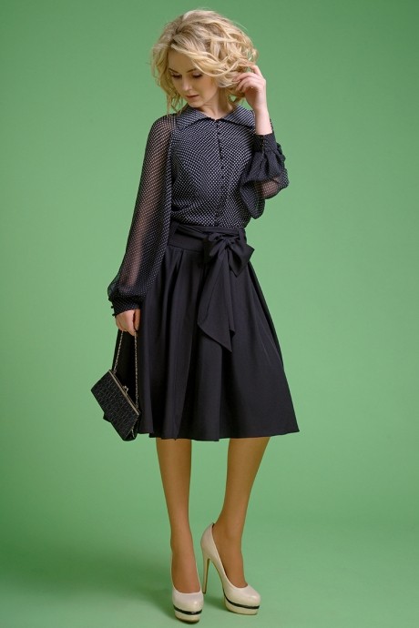 Блузка Euro-moda 157 черный в горох размер 44-54 #1