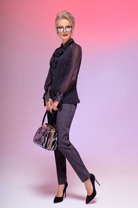 Блузка, туника, рубашка Euro-moda 180 черный в горох размер 44-54 #1