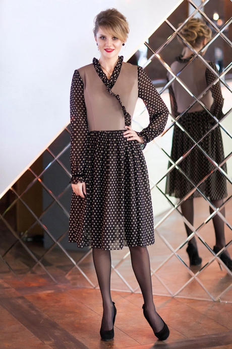 Вечернее платье Euro-moda 246/1 капучино с черным размер 44-54 #2
