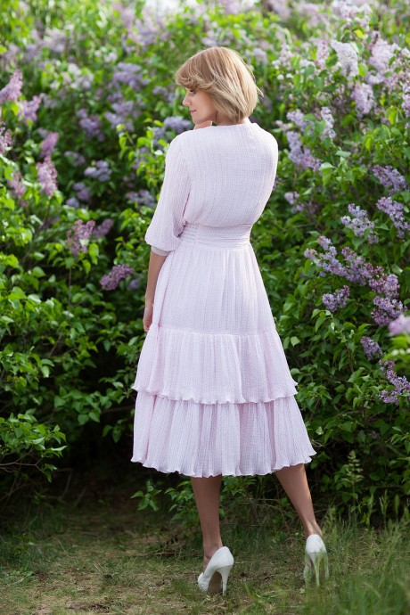 Вечернее платье Euro-moda 277 белый в мелкий розовый горох размер 44-54 #3