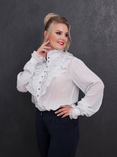 Блузка Euro-moda 300 белый в темно-синюю точку размер 44-54 #1