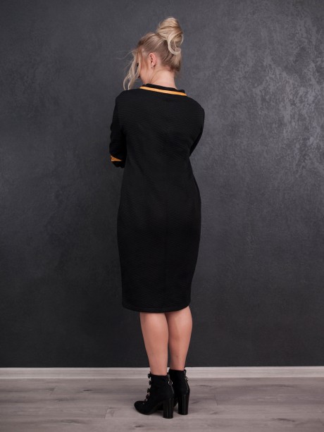 Платье Euro-moda 296 черное с горчичными вставками размер 46-56 #2