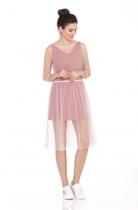 Вечернее платье PiRS 384 розовое с розовой сеткой размер 42-52 #1